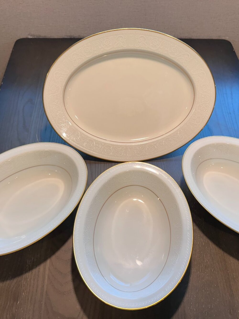 Noritake TULANE #7562 (3) Oval Veggie Bowls & (1) Serving Platter
